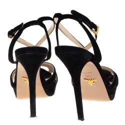 Pre Owned Prada Black Suede Strappy Sandals Size 39.5