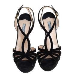 Pre Owned Prada Black Suede Strappy Sandals Size 39.5