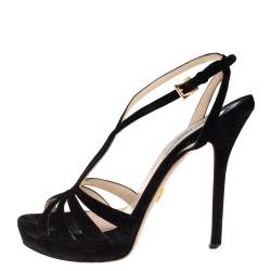 Pre Owned Prada Black Suede Strappy Sandals Size 39.5