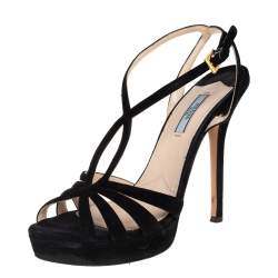 Pre Owned Prada Black Suede Strappy Sandals Size 39.5