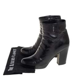 مملوكة مسبقًا حذاء بوت كاحل برادا كعب سميك جلد أسود مقاس 38