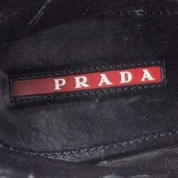 مملوكة مسبقًا حذاء بوت كاحل برادا كعب سميك جلد أسود مقاس 38