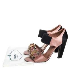 Prada Black/Brown Satin And Fabric Embellished Sandals Size 37