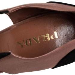 Prada Black/Brown Satin And Fabric Embellished Sandals Size 37