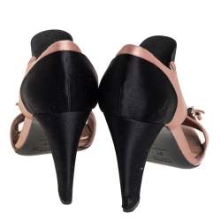 Prada Black/Brown Satin And Fabric Embellished Sandals Size 37