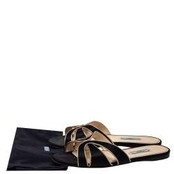 Pre Owned Prada Black Laser Cut Satin Flat Slides Size 39.5
