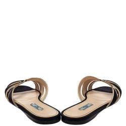 Pre Owned Prada Black Laser Cut Satin Flat Slides Size 39.5