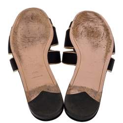 Pre Owned Prada Black Laser Cut Satin Flat Slides Size 39.5