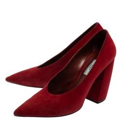 Pre Owned Prada Red Suede Slanted Block Heel Pumps Size 40