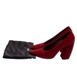 Pre Owned Prada Red Suede Slanted Block Heel Pumps Size 40