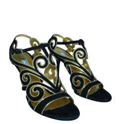 Pre Owned Prada Black Suede Cut Out  Sandals Size 38