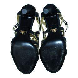 Pre Owned Prada Black Suede Cut Out  Sandals Size 38
