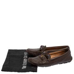 Pre Owned Prada Brown Textured Leather Bow Loafers Size 37.5
