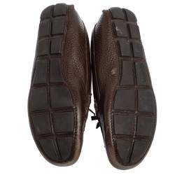 Pre Owned Prada Brown Textured Leather Bow Loafers Size 37.5