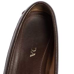 Pre Owned Prada Brown Textured Leather Bow Loafers Size 37.5