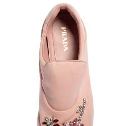 Pre Owned Prada Pink Nylon Crystal Embellished Slip On Sneakers Size 40