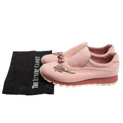 Pre Owned Prada Pink Nylon Crystal Embellished Slip On Sneakers Size 40