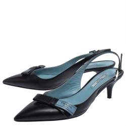 Pre Owned Prada Black Leather Bow Slingback Sandals Size 36.5