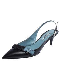 Pre Owned Prada Black Leather Bow Slingback Sandals Size 36.5