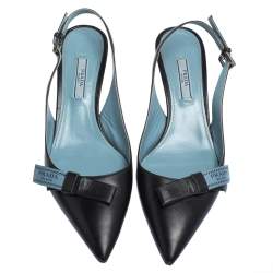 Pre Owned Prada Black Leather Bow Slingback Sandals Size 36.5
