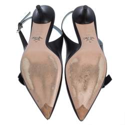 Pre Owned Prada Black Leather Bow Slingback Sandals Size 36.5