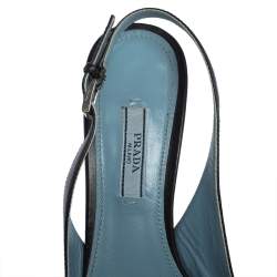 Pre Owned Prada Black Leather Bow Slingback Sandals Size 36.5