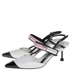Pre Owned Prada White/Black Leather Cap Toe Slingback Sandals Size 36