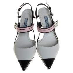 Pre Owned Prada White/Black Leather Cap Toe Slingback Sandals Size 36