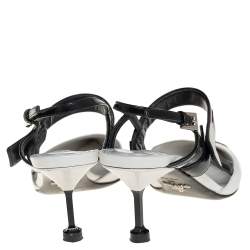 Pre Owned Prada White/Black Leather Cap Toe Slingback Sandals Size 36