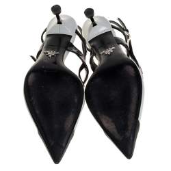 Pre Owned Prada White/Black Leather Cap Toe Slingback Sandals Size 36