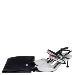 Pre Owned Prada White/Black Leather Cap Toe Slingback Sandals Size 36