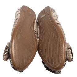 Pre Owned Prada Python Embossed Leather Scrunch Bow Ballet Flats Size 37.5
