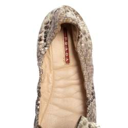 Pre Owned Prada Python Embossed Leather Scrunch Bow Ballet Flats Size 37.5