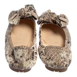 Pre Owned Prada Python Embossed Leather Scrunch Bow Ballet Flats Size 37.5