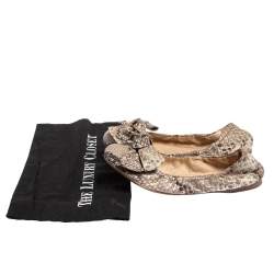 Pre Owned Prada Python Embossed Leather Scrunch Bow Ballet Flats Size 37.5