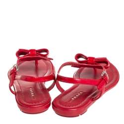 Pre Owned Prada Red Patent Leather Bow Sandals Size 36.5