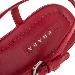 Pre Owned Prada Red Patent Leather Bow Sandals Size 36.5