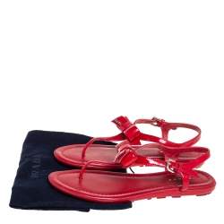 Pre Owned Prada Red Patent Leather Bow Sandals Size 36.5