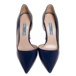 Pre Owned Prada Blue Leather D'orsay Pointed Toe Pumps Size 36