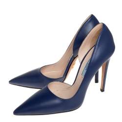 Pre Owned Prada Blue Leather D'orsay Pointed Toe Pumps Size 36