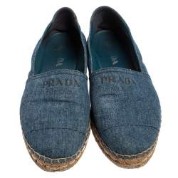 Pre Owned Prada Blue Denim Canvas Espadrille Flats Size 41