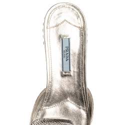 Pre Owned Prada Silver Leather Bow Flat Sandals Size 39