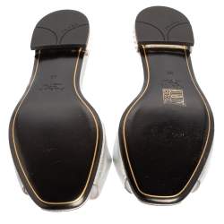 Pre Owned Prada Silver Leather Bow Flat Sandals Size 39