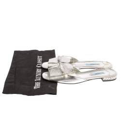 Pre Owned Prada Silver Leather Bow Flat Sandals Size 39