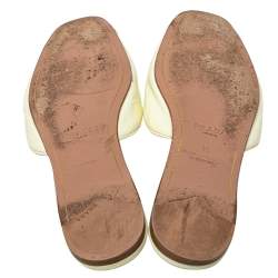 Prada Cream Patent Saffiano Leather Crystal Embellished Flat Sandals Size 38 