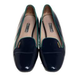 Pre Owned Prada Dark Blue Patent Saffiano Leather Smoking Slippers Size 40