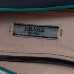 Pre Owned Prada Dark Blue Patent Saffiano Leather Smoking Slippers Size 40