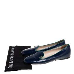 Pre Owned Prada Dark Blue Patent Saffiano Leather Smoking Slippers Size 40