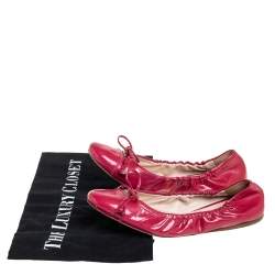 Prada Pink Patent Leather Tassel Bow Scrunch Ballet Flats Size 35