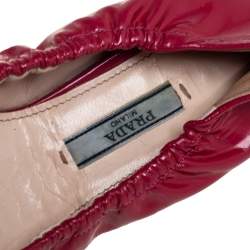 Prada Pink Patent Leather Tassel Bow Scrunch Ballet Flats Size 35